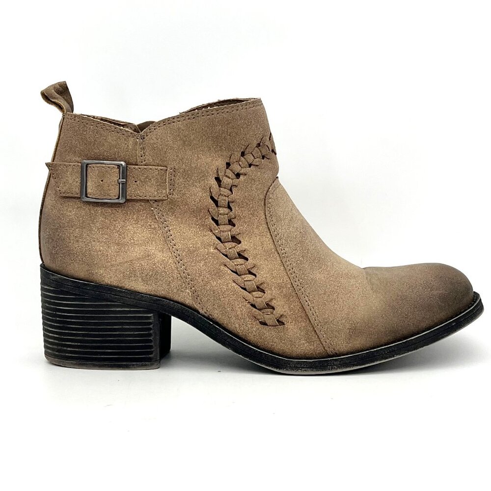 Billabong Womens Taupe Faux Suede Ankle Boots Size 9 Zipper Closure Braid Buckle - Picture 8 of 14